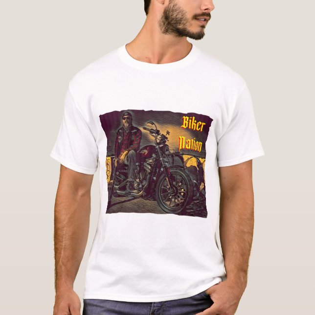 Fahrrad sitzt auf seinem Harley T-Shirt (Vorderseite)