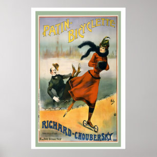 Fahrrad Skate Patin Bicyclette Frankreich Vintage Poster