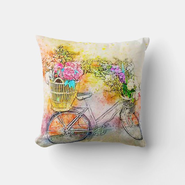 Fahrrad und Blume Kissen (Vorderseite)