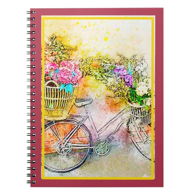 Fahrrad- und Blume-Notebook Notizblock (Vorderseite)