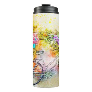 Fahrrad und Blume Thermosbecher