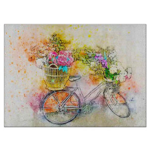 Fahrrad und Blumen  Schneidebrett