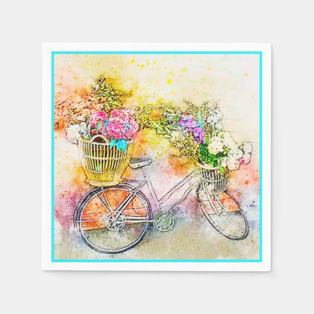 Fahrrad und Blumen Servietten (Vorderseite)