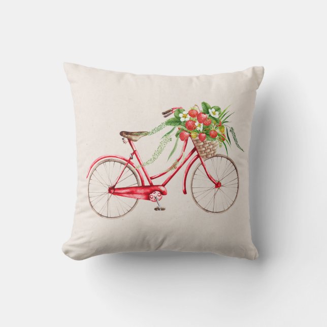 Fahrrad und ErdbeerWurfs-Kissen Kissen (Vorderseite)