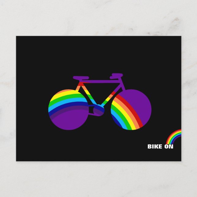 Fahrrad und farbiger Regenbogen Postkarte (Vorderseite)