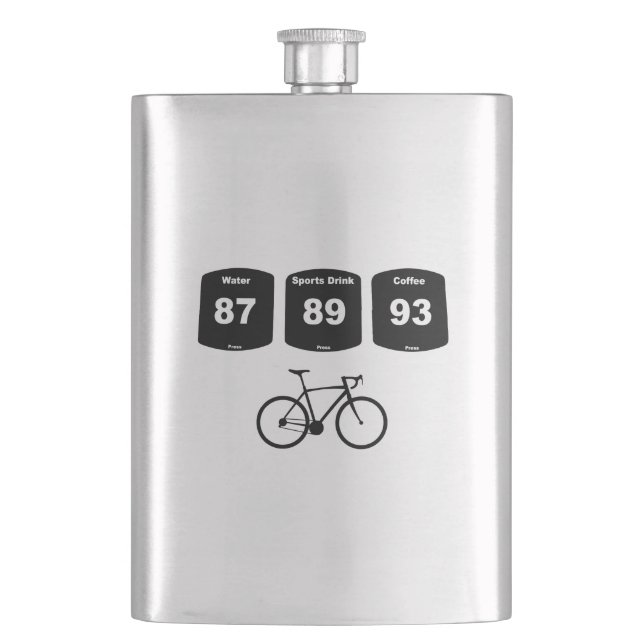 Fahrradbrennstoff: Wasser, Sportgetränk, Kaffee Flachmann (Vorderseite)