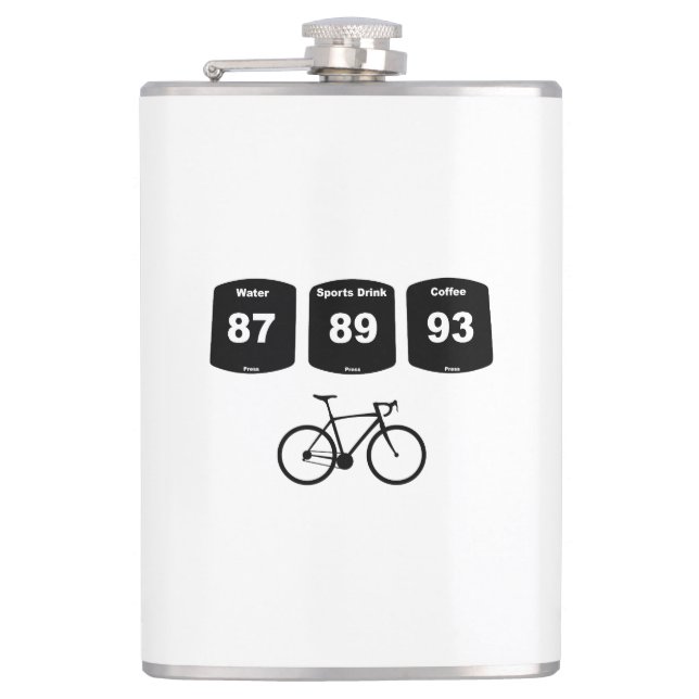 Fahrradbrennstoff: Wasser, Sportgetränk, Kaffee Flachmann (Vorderseite)