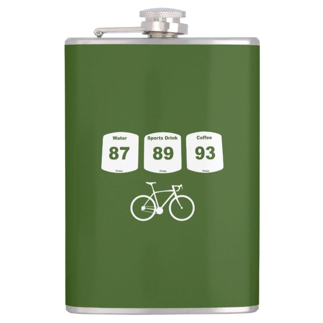 Fahrradbrennstoff: Wasser, Sportgetränk, Kaffee Flachmann (Vorderseite)