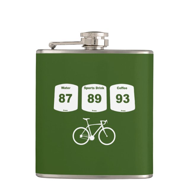 Fahrradbrennstoff: Wasser, Sportgetränk, Kaffee Flachmann (Vorderseite)
