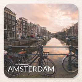 Fahrräder am Sonnenuntergang in Amsterdam Rechteckiger Pappuntersetzer