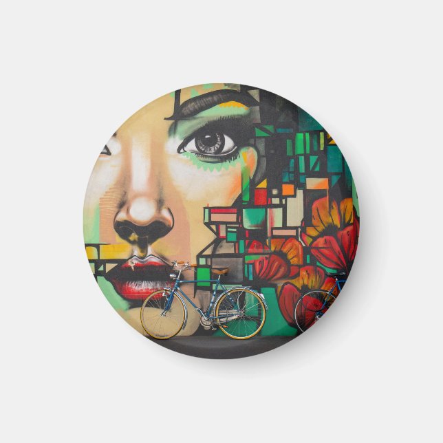 Fahrräder an der Graffiti-Wand Magnet (Vorne)