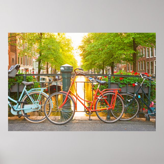 Fahrräder auf einer Brücke in Amsterdam, Niederlan Poster (Vorne)