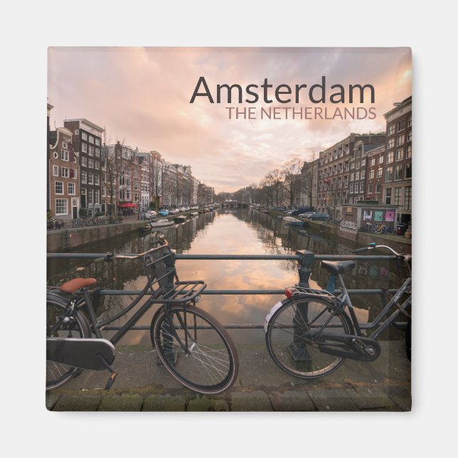 Fahrräder bei Sonnenuntergang in Amsterdam Magnet (Vorne)