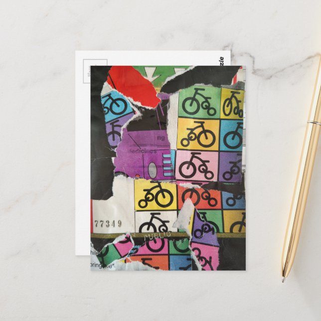 Fahrräder bunte Mixed-Media-Collage Postkarte (Vorderseite/Rückseite Beispiel)