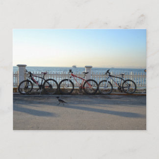 Fahrräder mit einer Reihe Postkarte