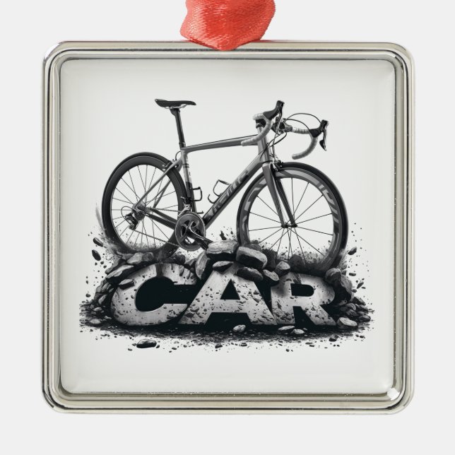 Fahrräder über Autos Ornament Aus Metall (Vorne)