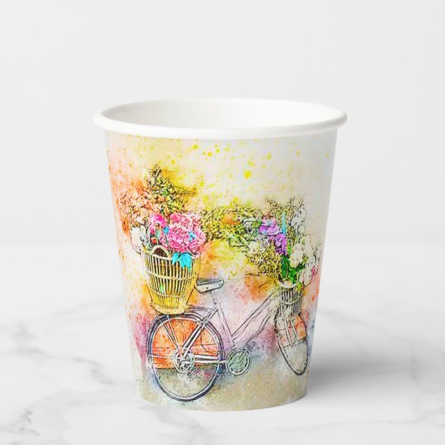 Fahrräder und Blume personalisiert Pappbecher (Vorderseite)