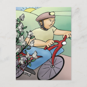 Fahrradfahrer bei Sonnenuntergang Postkarte