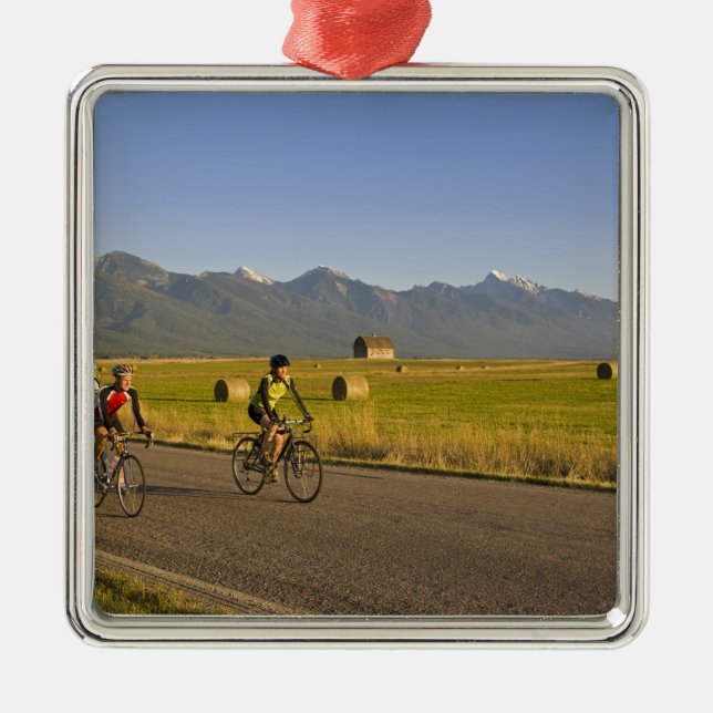 Fahrradfahrer fahren auf einer Landstraße Ornament Aus Metall (Vorne)