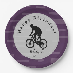 Fahrradfahrer Happy Birthday Papierplatte. Papier Pappteller