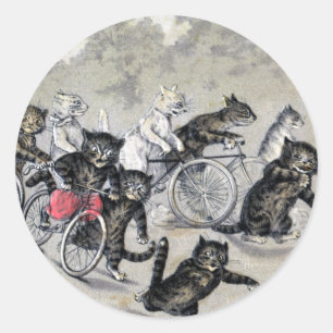 Fahrradfahrer Katzen Runder Aufkleber
