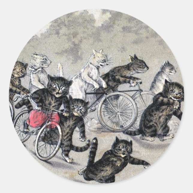 Fahrradfahrer Katzen Runder Aufkleber (Vorderseite)