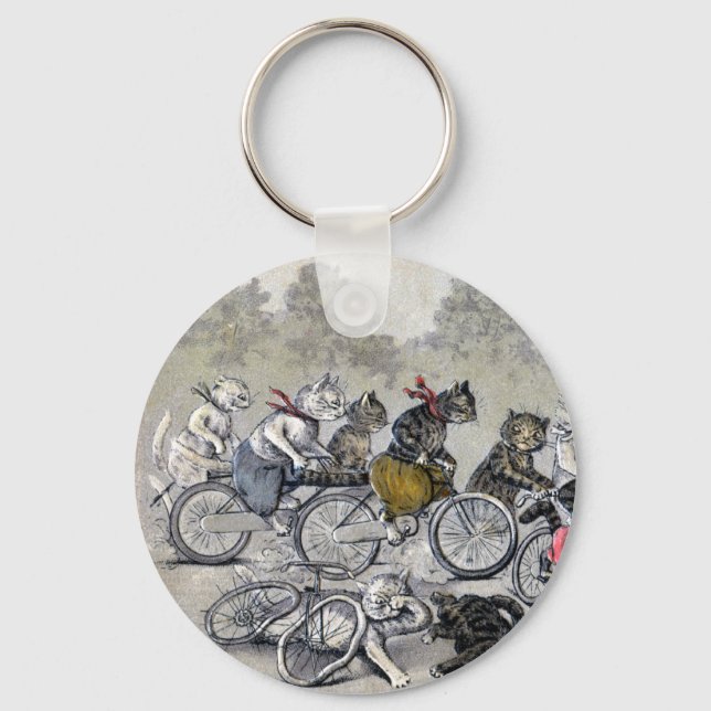 Fahrradfahrer Katzen Schlüsselanhänger (Vorderseite)