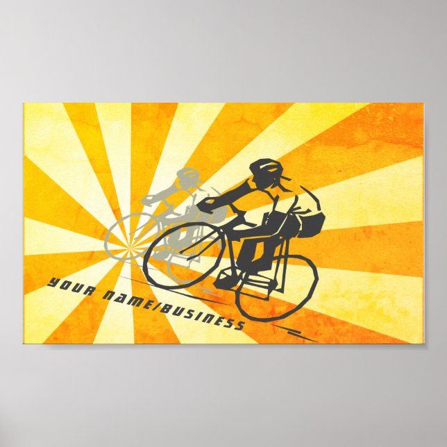 Fahrradfahrer mit Retro Sunburst Biking Business Poster (Vorne)