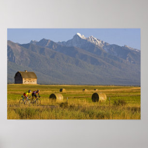 Fahrradfahrer runter in die Landstraße Poster