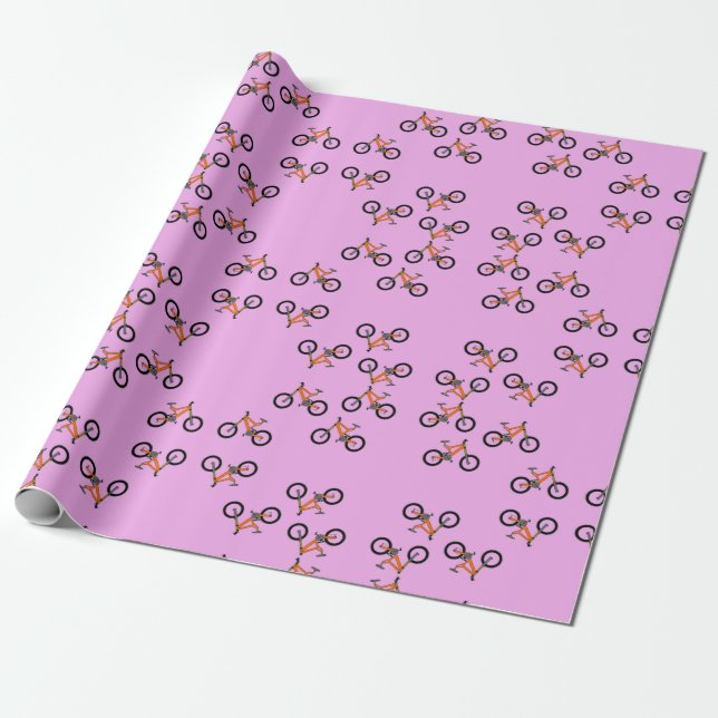 Fahrradmuster auf Rosa Geschenkpapier (Ungerollt)