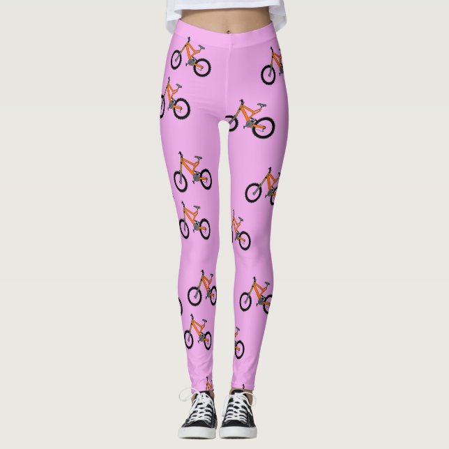 Fahrradmuster auf Rosa Leggings (Vorderseite)