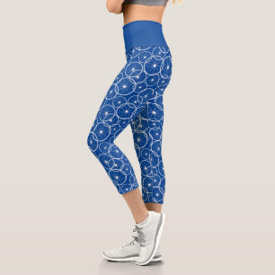Fahrradräder Blauweiß Gemustert Capri Leggings