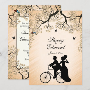 Fahrradtheater Hochzeit Einladung Peach