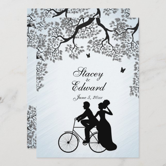 Fahrradthema Hochzeit Einladung Blue Sky (Vorne/Hinten)