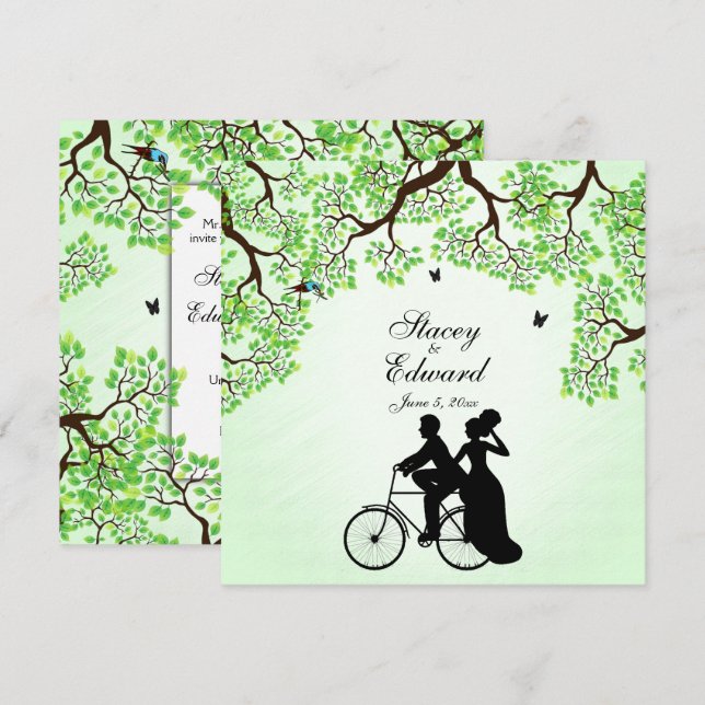 Fahrradthema Hochzeit Einladung Minte (Vorne/Hinten)