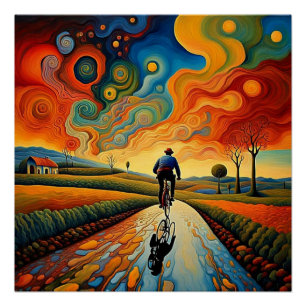 Fahrradtour bei Sonnenuntergang 1 Poster