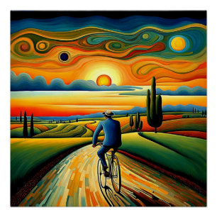 Fahrradtour bei Sonnenuntergang 3 Poster