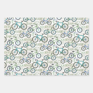 Fahrradtour Blau und Weiß Geschenkpapier Set