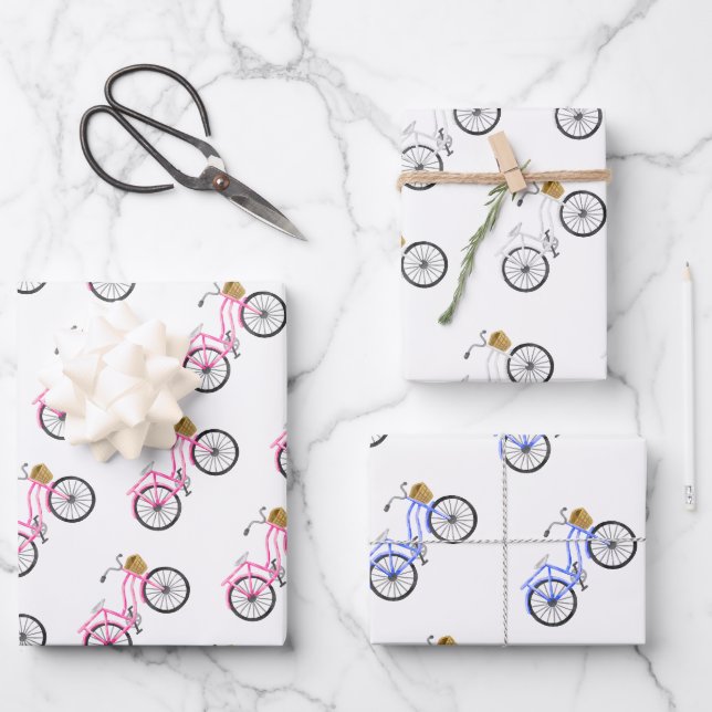 Fahrradurlaub Spaß Rosa Blau Preppy Geschenkpapier Set (Vorderseite)