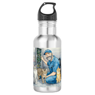 Fahrstuhlmonteur mit seinen Katzen Edelstahlflasche