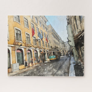 Fahrt mit der Straßenbahn in Lissabon Portugal Po