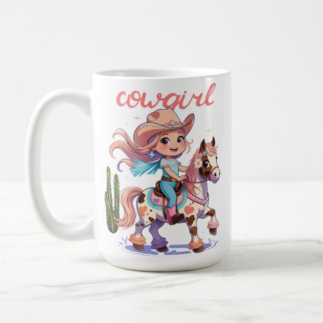 Fahrt mit Freude - Niedliches Cowgirl auf ihrem Ge Kaffeetasse (Links)