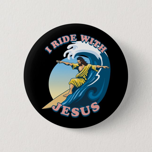 Fahrt mit Jesus | Surfen Jesus Illustration Button (Vorderseite)