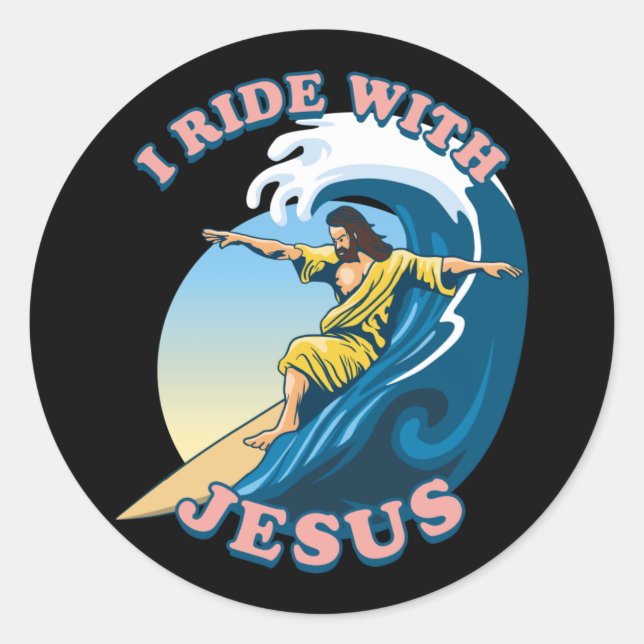 Fahrt mit Jesus | Surfen Jesus Illustration Runder Aufkleber (Vorderseite)