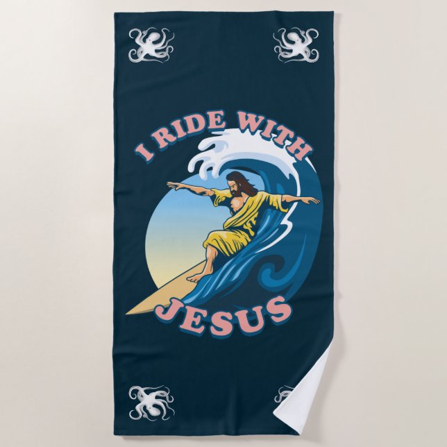 Fahrt mit Jesus | Surfen Jesus Illustration Strandtuch (Vorderseite)