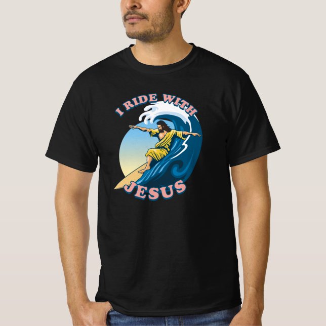 Fahrt mit Jesus | Surfen Jesus Illustration T-Shirt (Vorderseite)