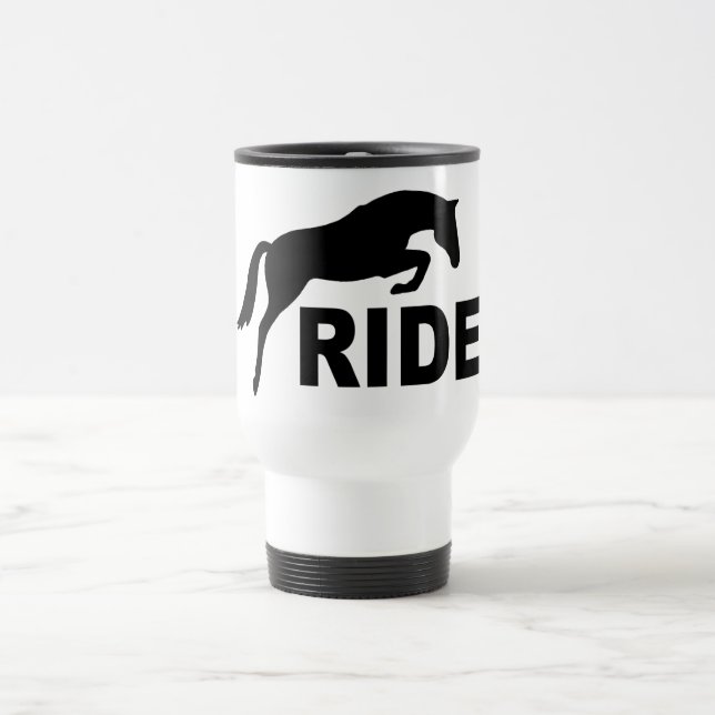FAHRT mit springendem Pferd (Schwarzes) Reisebecher (Mittel)