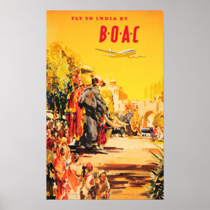 FAHRT NACH INDIEN DURCH BOAC Tours Urlaub Alte Rei Poster