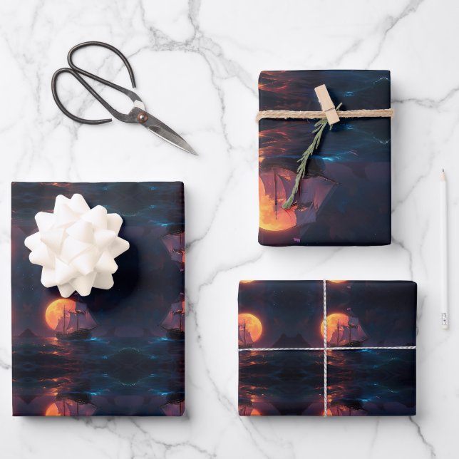 Fahrt unter einem strahlenden Mondlicht Geschenkpapier Set (Vorderseite)