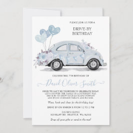 Fahrt von Birthday Watercolor Floral Blue Car Einladung